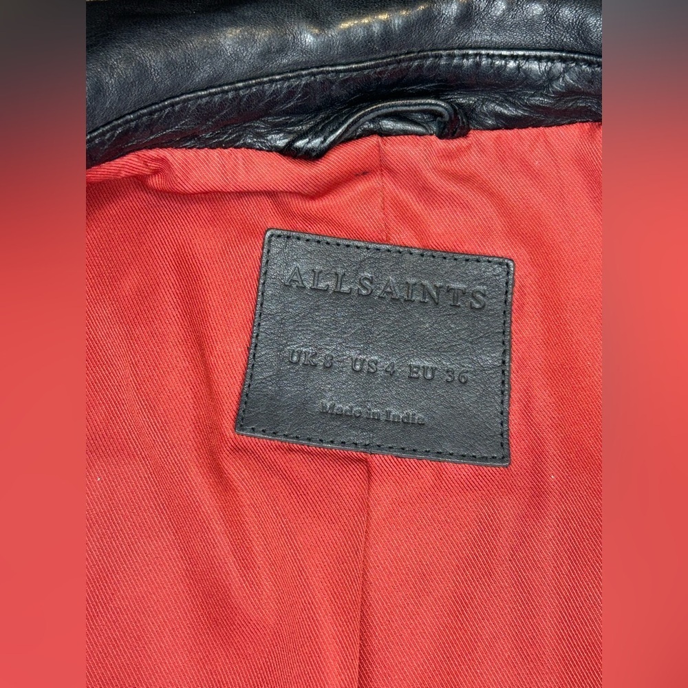 ALLSAINTS Black Sheep Leather Moto Biker Jacket Cropped Size 4 - Picture 11 of 16